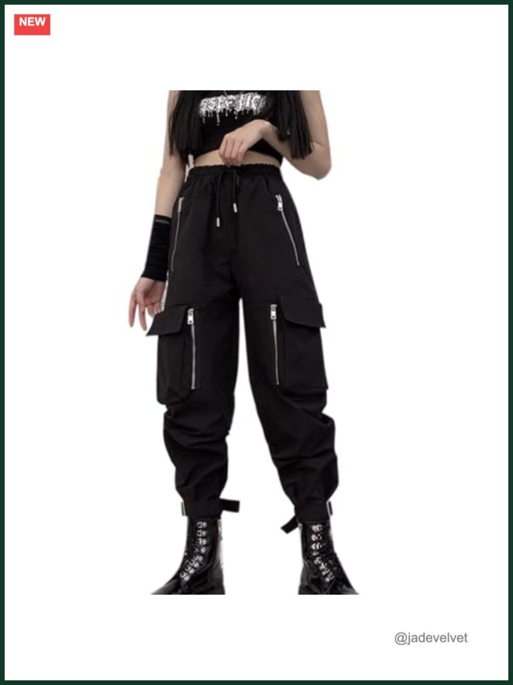 Women's Loose Wide Leg Cargo Pants with Chains, Multi-Pocket & Zipper, Punk